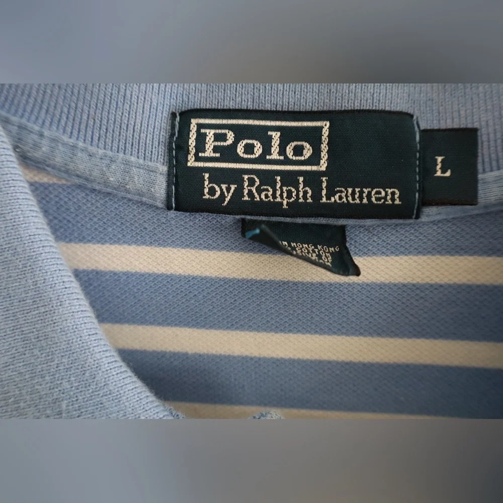 Vintage Polo Ralph Lauren Striped Polo Shirt Blue White Yellow Pony Logo